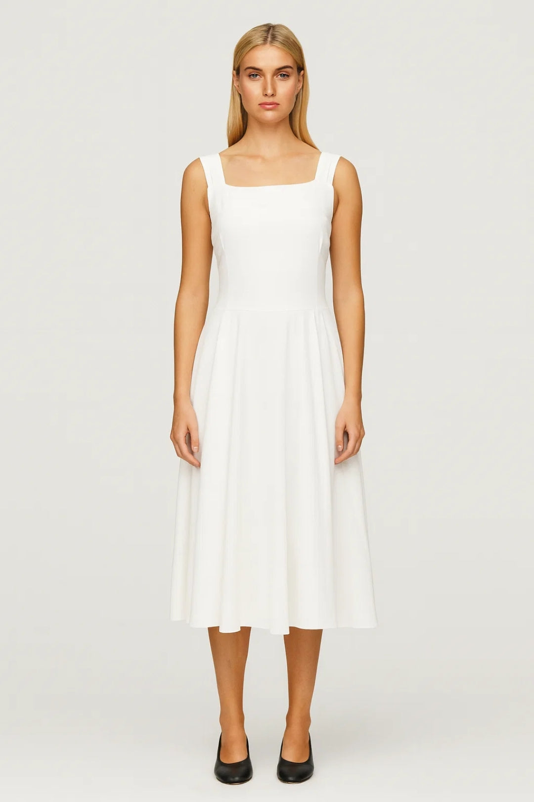 Robe Midi Femme - Sans Manches Col Carré Évasée | Élégante