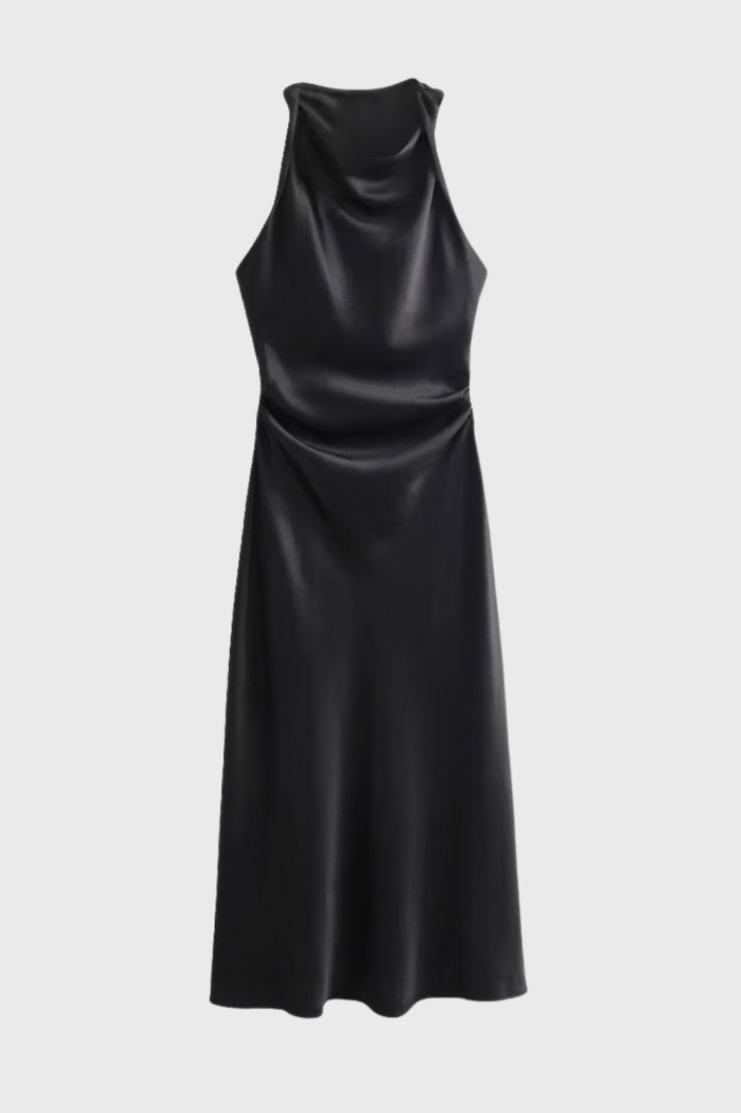 Robe Femme Midi - Brillante Halter Drapé Froncée Sans Manches
