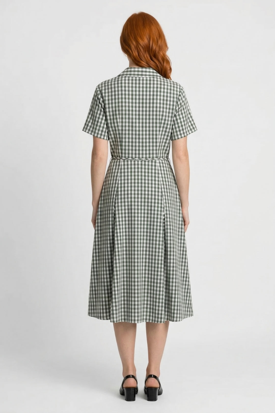 Robe Femme Midi - Chemisier Vichy Ceinture Nouée Manches Courtes