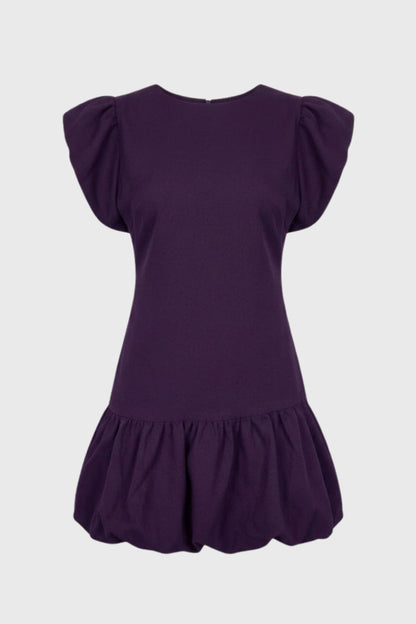 Robe Femme Mini - Manches Bouffantes Ourlet Ballon Col Rond