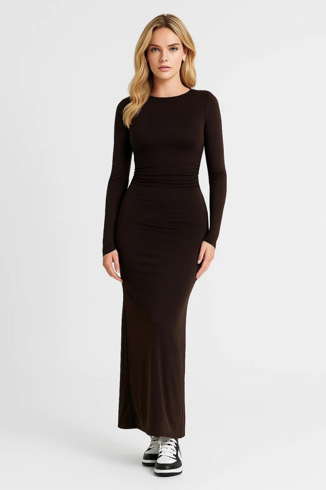 Robe Maxi Femme - Moulante à Manches Longues Col Rond | Chic