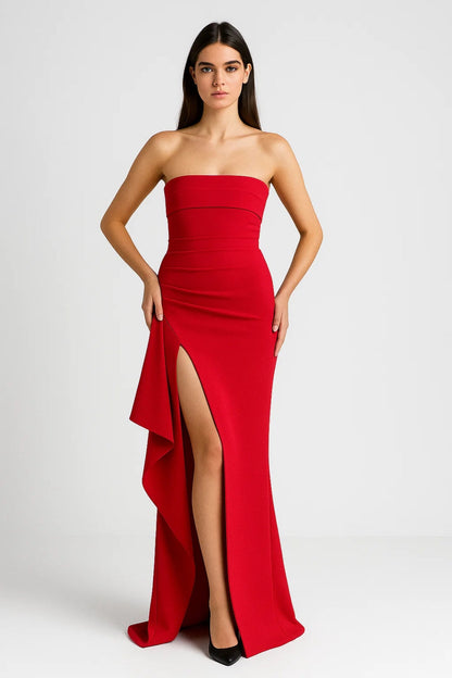 Robe Maxi Femme - Bustier Drapée Fendue Volant | Élégante