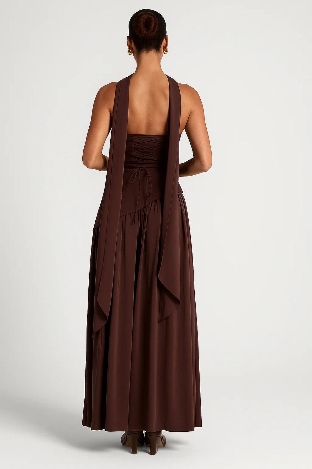 Robe Maxi Femme - Bustier Plissé Fendue Écharpe | Élégante