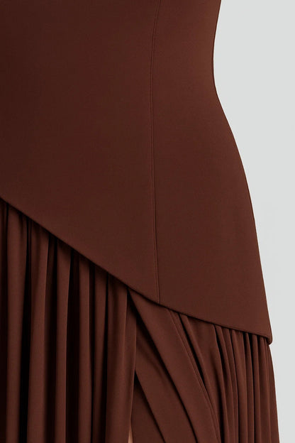 Robe Maxi Femme - Bustier Plissé Fendue Écharpe | Élégante
