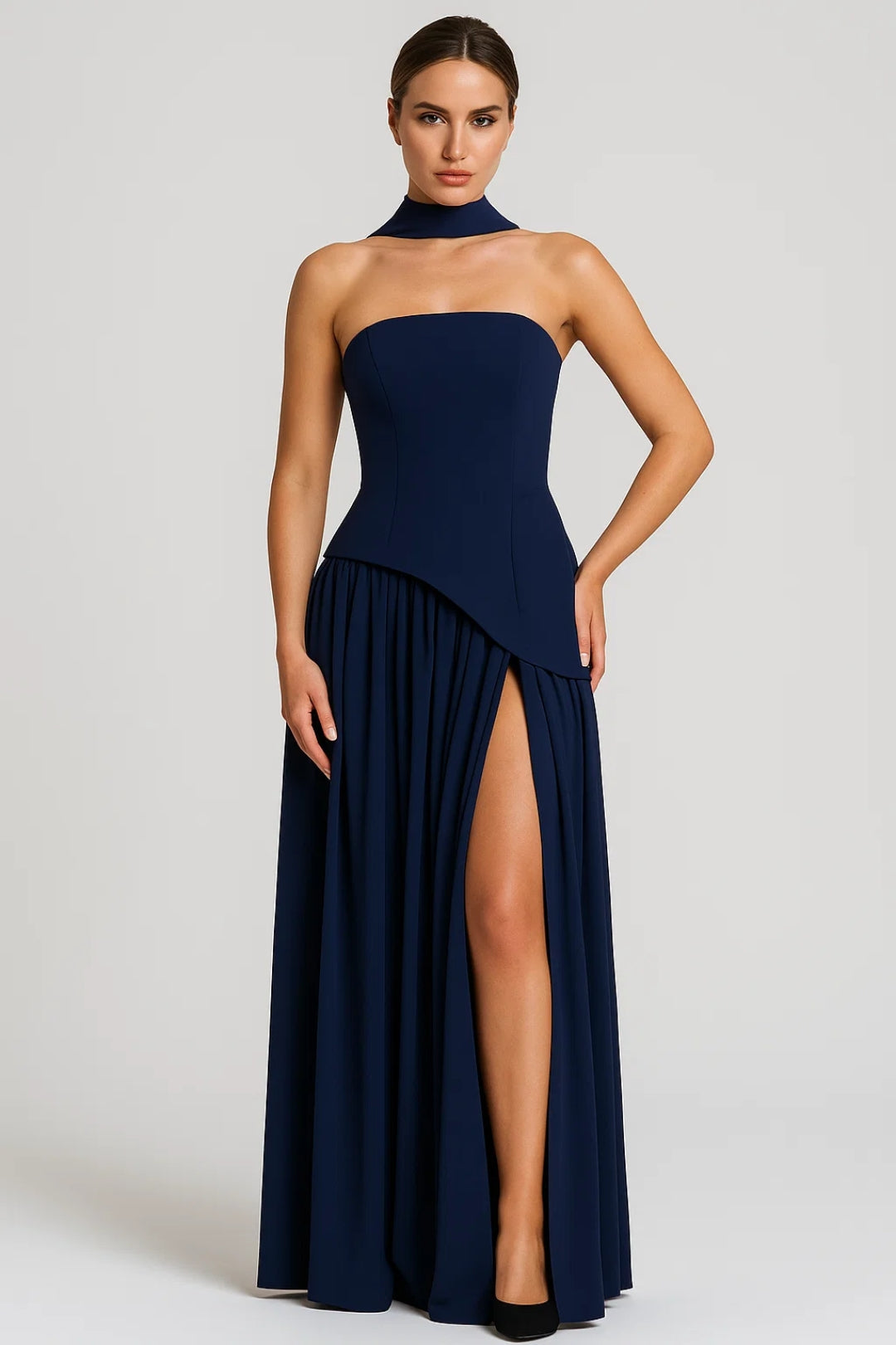 Robe Maxi Femme - Bustier Plissé Fendue Écharpe | Élégante