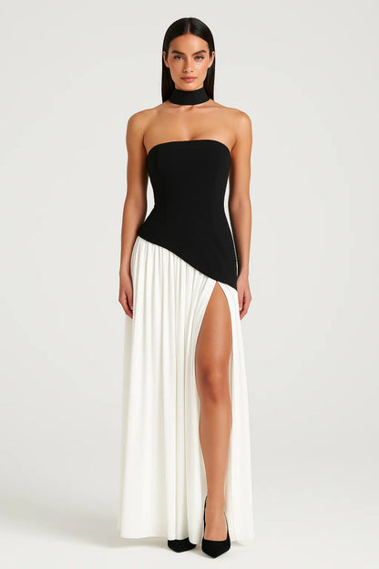 Robe Maxi Femme - Bustier Plissé Fendue Écharpe | Élégante