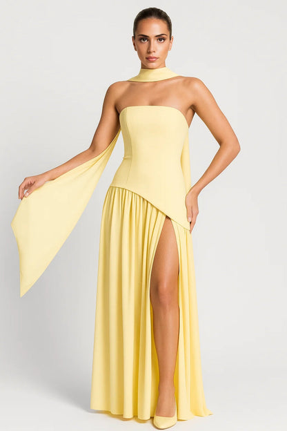Robe Maxi Femme - Bustier Plissé Fendue Écharpe | Élégante