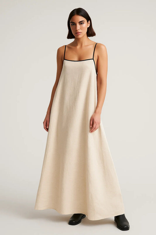 Robe Maxi Femme - Bretelles Fines Trapèze Bordures Contrastantes | Été