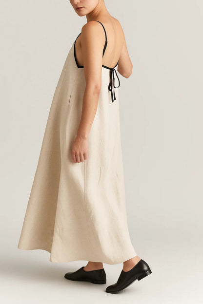 Robe Maxi Femme - Bretelles Fines Trapèze Bordures Contrastantes | Été