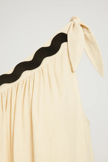 Robe Maxi Femme - Une Bretelle Nouée Bordures Ondulées Évasée | Été