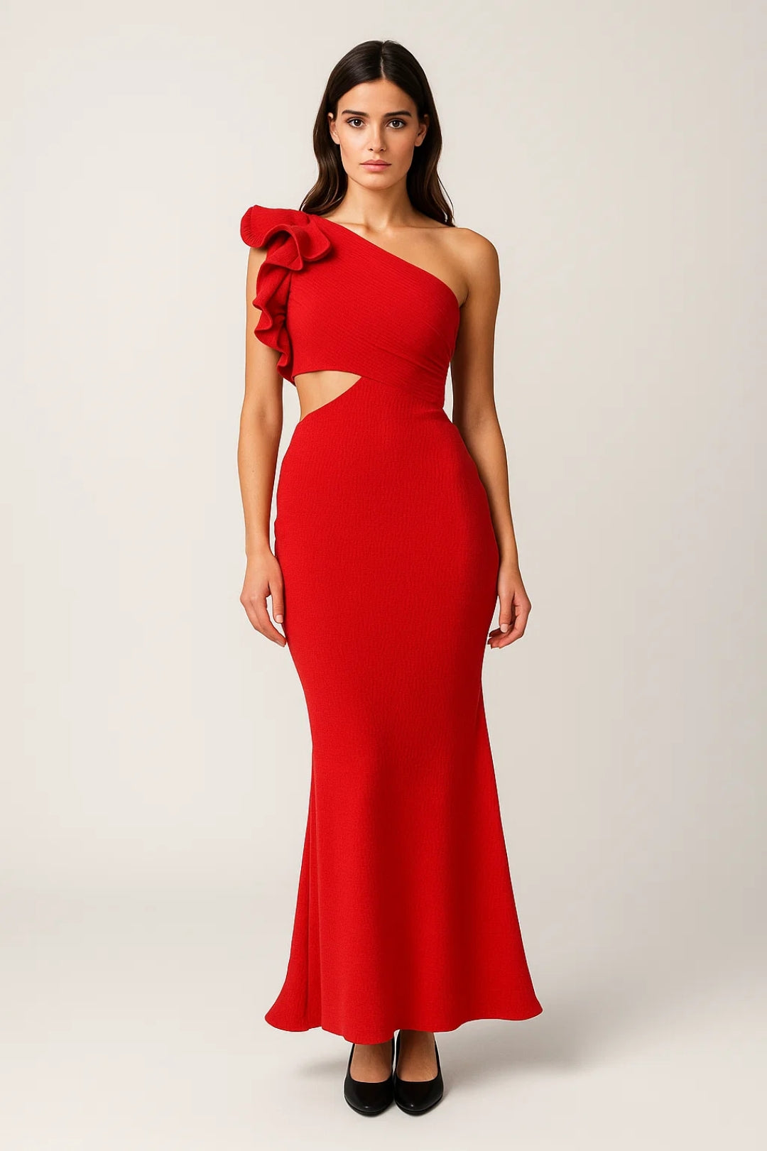 Robe Midi Femme - Une Épaule Volants Cut-Out Sirène | Été