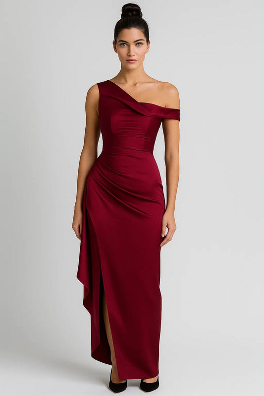 Robe Maxi Femme - Une Épaule Drapée Gainante Fente Latérale | Soirée