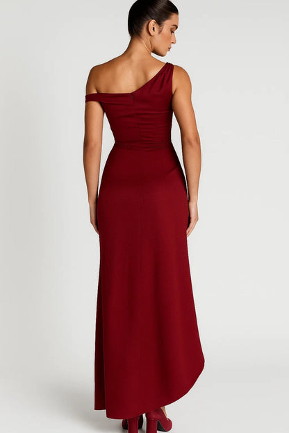 Robe Maxi Femme - Une Épaule Drapée Gainante Fente Latérale | Soirée