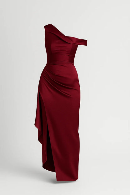 Robe Maxi Femme - Une Épaule Drapée Gainante Fente Latérale | Soirée