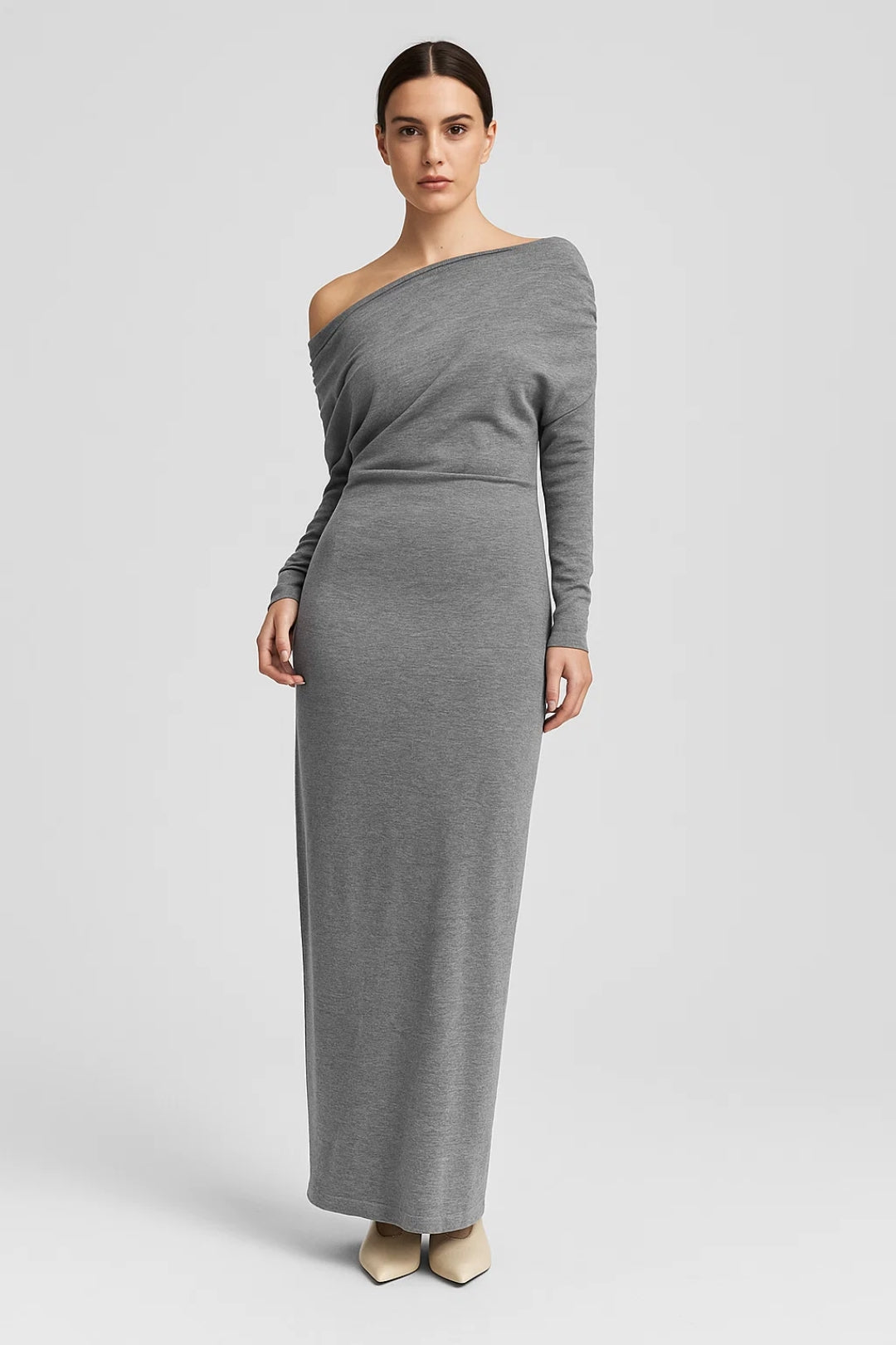 Robe Maxi Femme - One Shoulder Manches Longues Moulante Tricotée | Chic