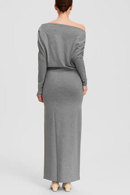 Robe Maxi Femme - One Shoulder Manches Longues Moulante Tricotée | Chic