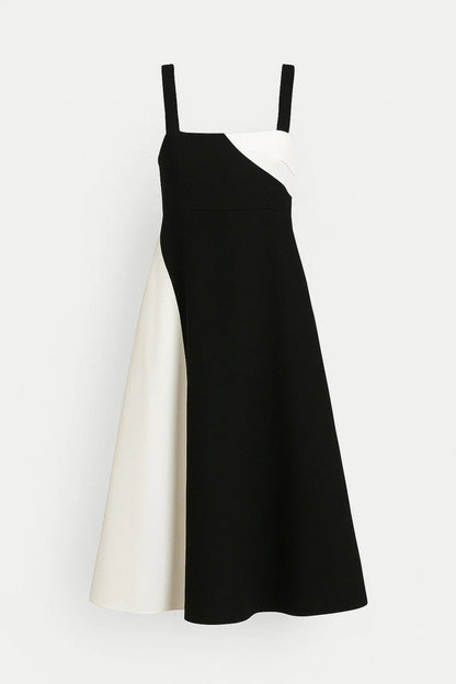 Robe Midi Femme - Bretelles Larges Col Carré Colour Block Évasée | Chic