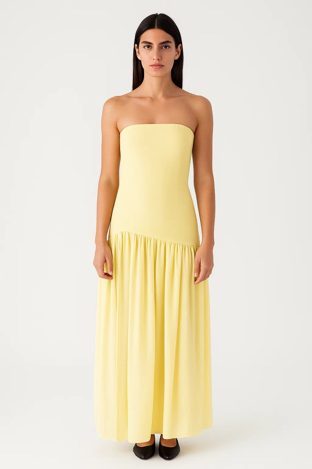 Robe Maxi Femme - Bustier Droit Sans Bretelles Jupe Froncée | Été