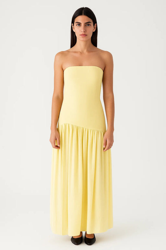 Robe Maxi Femme - Bustier Droit Sans Bretelles Jupe Froncée | Été
