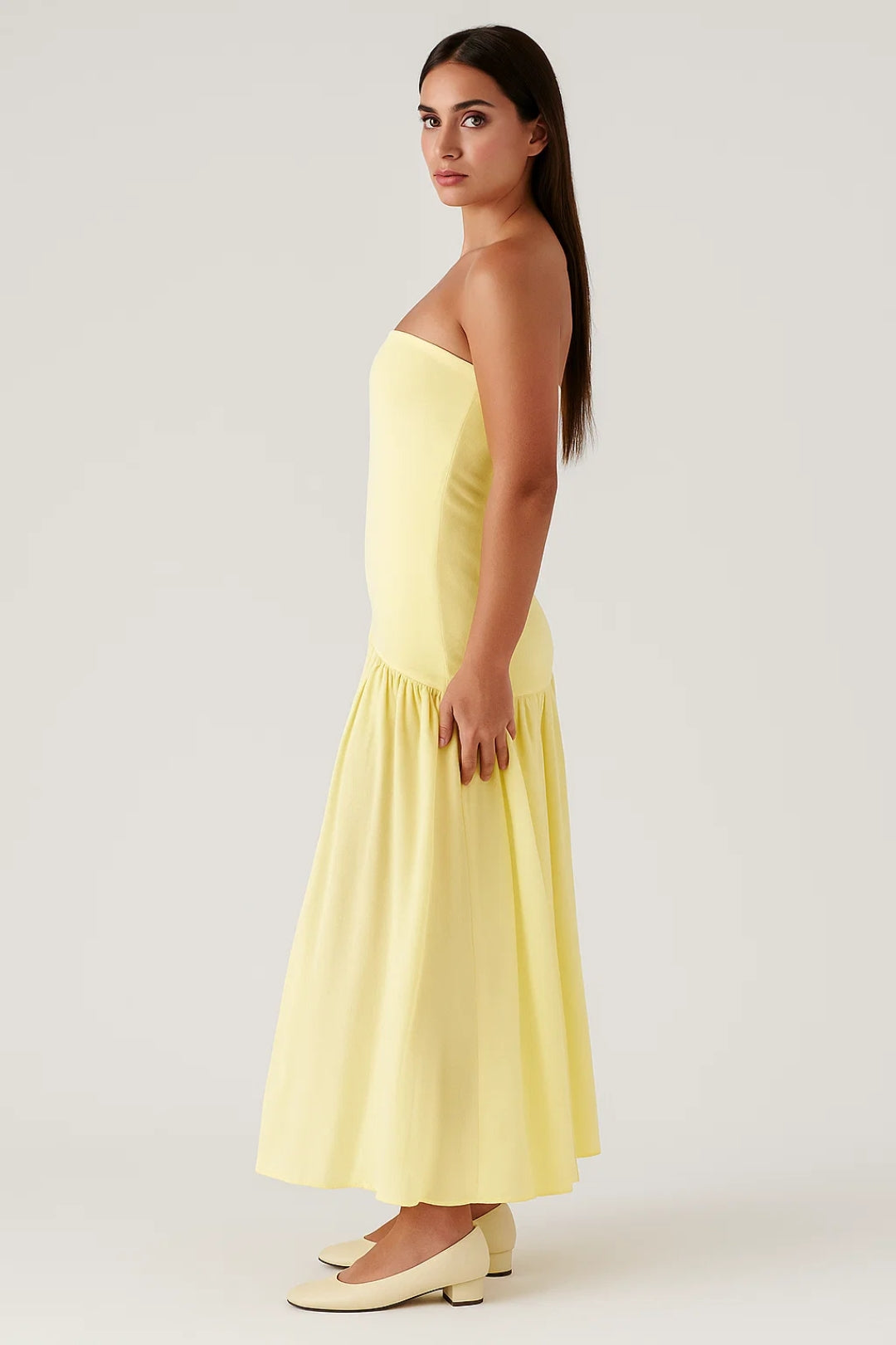 Robe Maxi Femme - Bustier Droit Sans Bretelles Jupe Froncée | Été