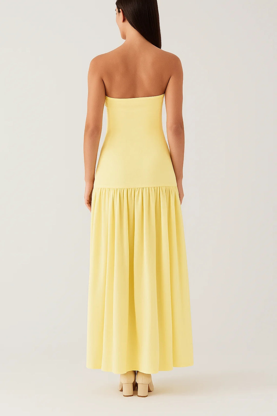 Robe Maxi Femme - Bustier Droit Sans Bretelles Jupe Froncée | Été