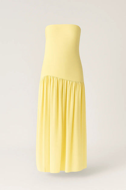 Robe Maxi Femme - Bustier Droit Sans Bretelles Jupe Froncée | Été