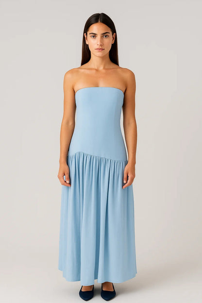 Robe Maxi Femme - Bustier Droit Sans Bretelles Jupe Froncée | Été
