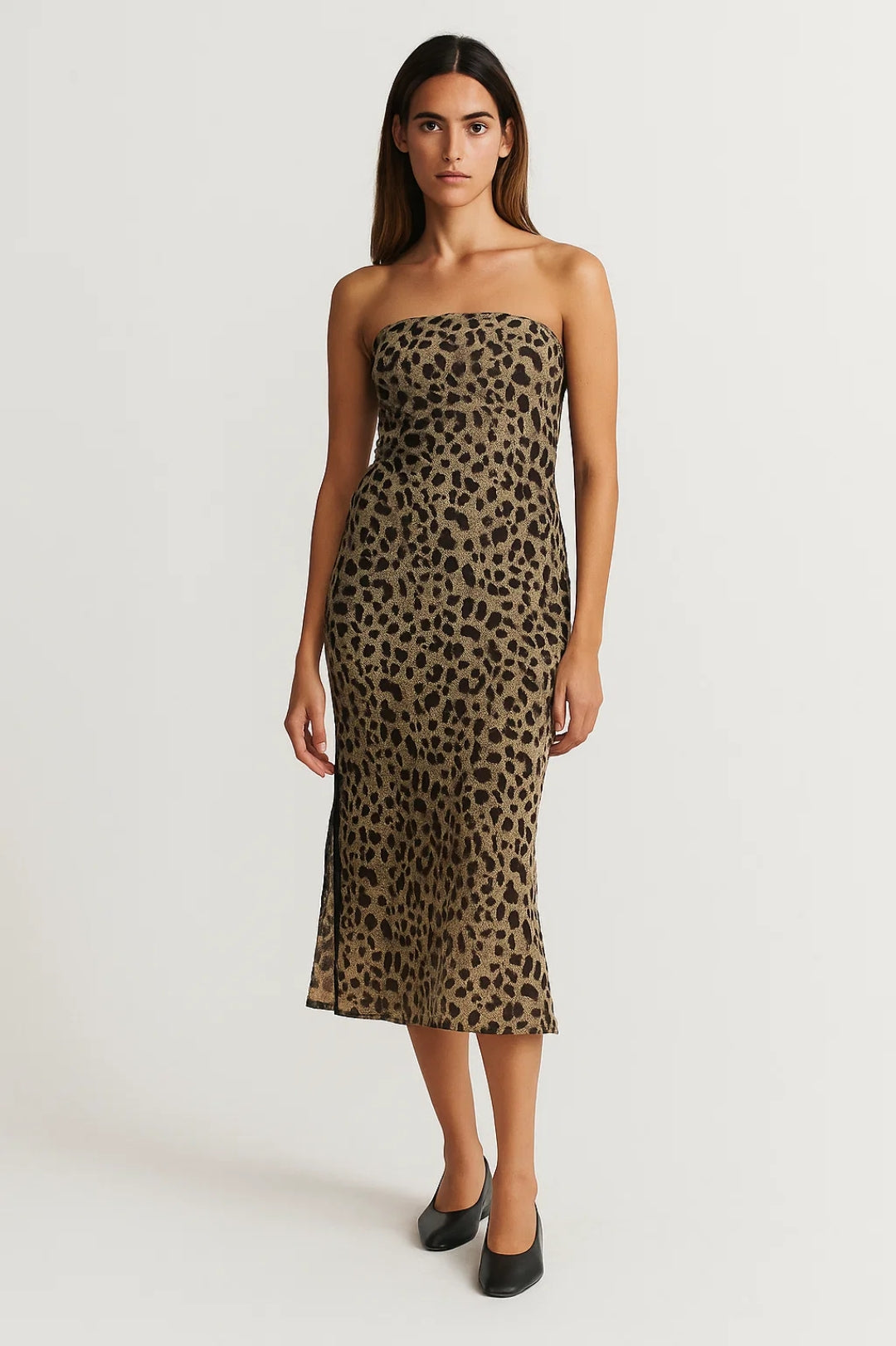 Robe Midi Femme - Bustier Sans Bretelles Imprimé Léopard Moulante | Chic