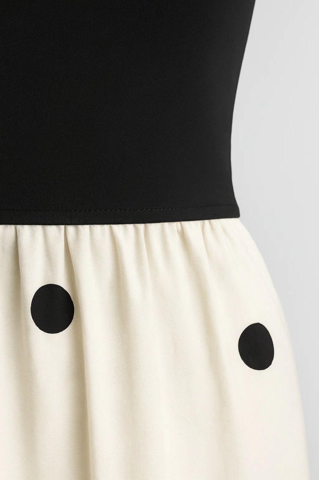 Robe Midi Femme - Bustier Bicolore Jupe Imprimée Pois Évasée | Été
