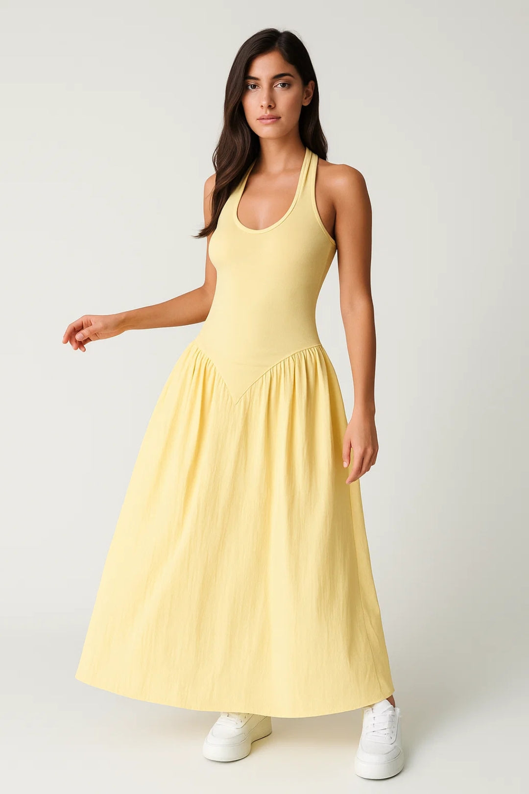 Robe Maxi Femme - Dos Nageur Buste Ajusté Jupe Ample | Casual