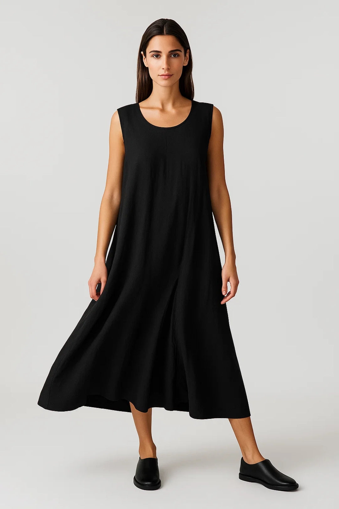 Robe Midi Femme - Sans Manches Col Rond Ample Coupe Trapèze | Casual