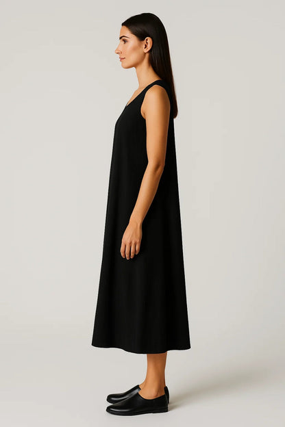 Robe Midi Femme - Sans Manches Col Rond Ample Coupe Trapèze | Casual