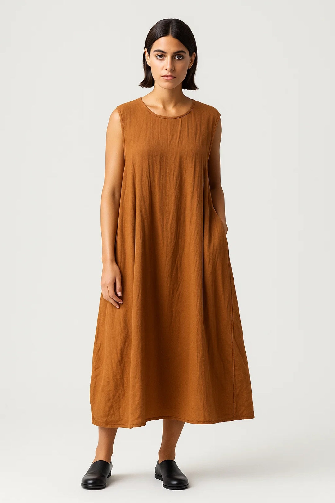 Robe Midi Femme - Sans Manches Col Rond Ample Coupe Trapèze | Casual