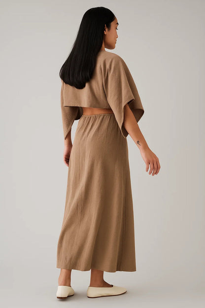 Robe Maxi Femme - Cut-out Taille avec Col V Profond | Moderne
