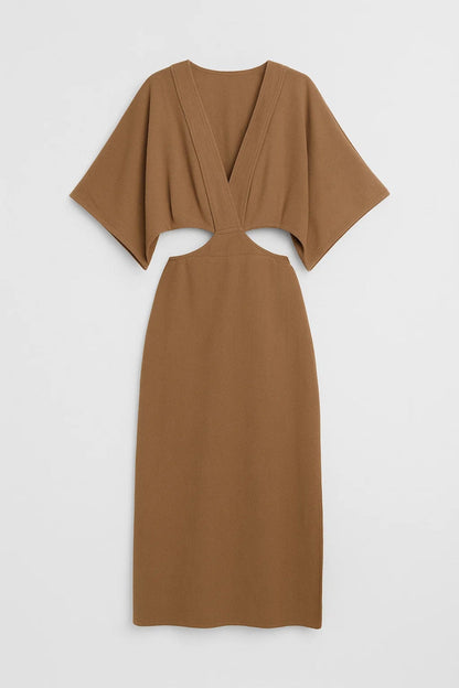 Robe Maxi Femme - Cut-out Taille avec Col V Profond | Moderne