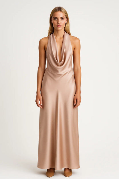 Robe Maxi Femme - Halter Col Bénitier Dos Nu | Élégante