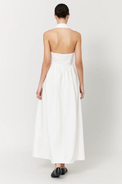 Robe Maxi Femme - Halter Col Carré Jupe Évasée Dos Nu | Élégant