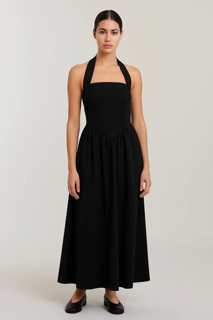 Robe Maxi Femme - Halter Col Carré Jupe Évasée Dos Nu | Élégant