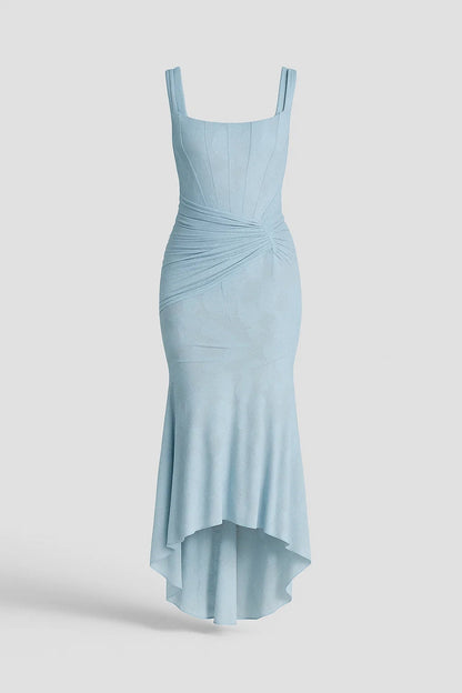 Robe Maxi Femme - Bretelles Larges Drapée Sirène Asymétrique | Chic