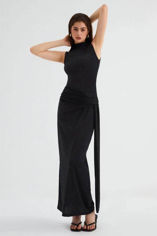 Robe maxi Femme - Ajustée Col Montant | Détail Ceinture