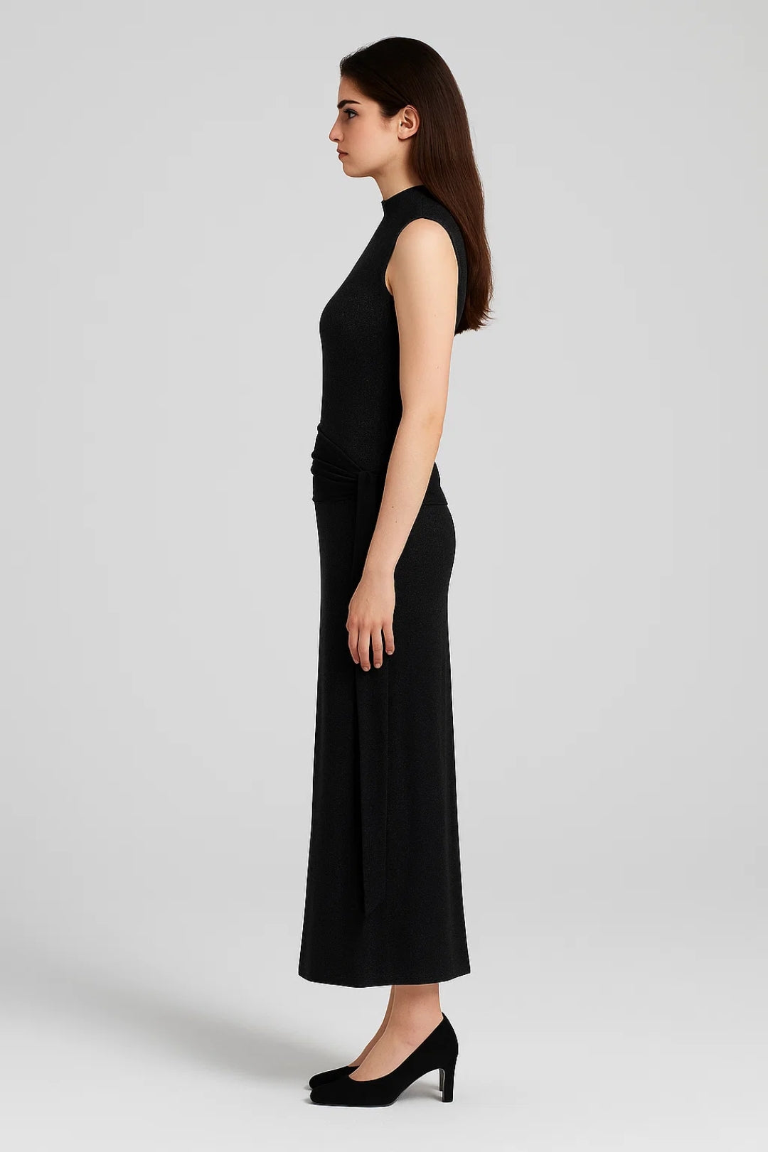 Robe maxi Femme - Ajustée Col Montant | Détail Ceinture