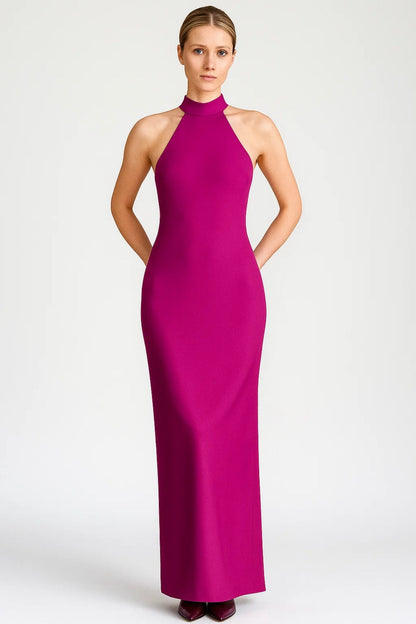 Robe Maxi Femme - Halter Col Montant Dos Nu Gainante | Soirée