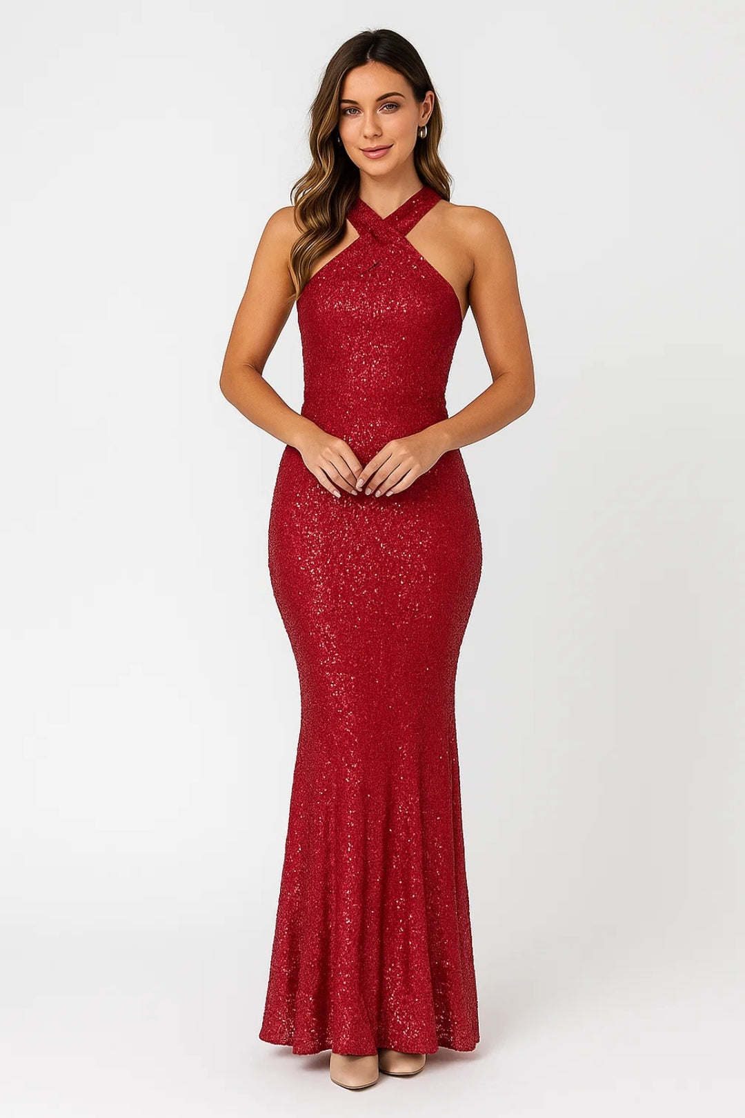 Robe Maxi Femme - Halter Croisé Pailletée Sirène | Soirée