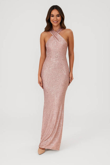 Robe Maxi Femme - Halter Croisé Pailletée Sirène | Soirée