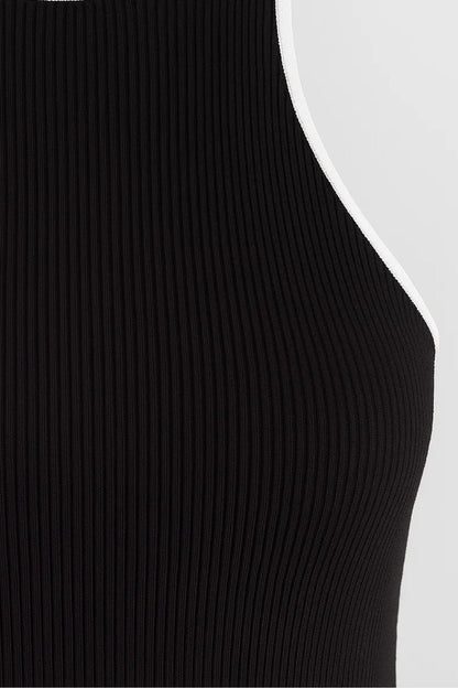 Robe Maxi Femme - Dos Nageur Moulante Nervurée Liseré Contrasté | Chic
