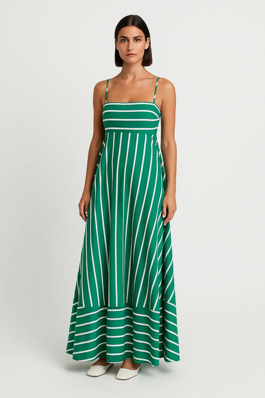 Robe Maxi Femme - Bretelles Fines Rayée Évasée Col Carré | Casual