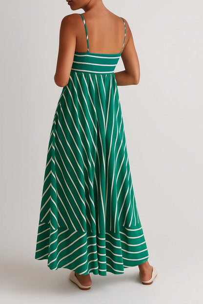 Robe Maxi Femme - Bretelles Fines Rayée Évasée Col Carré | Casual