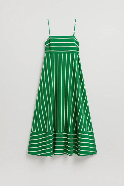 Robe Maxi Femme - Bretelles Fines Rayée Évasée Col Carré | Casual