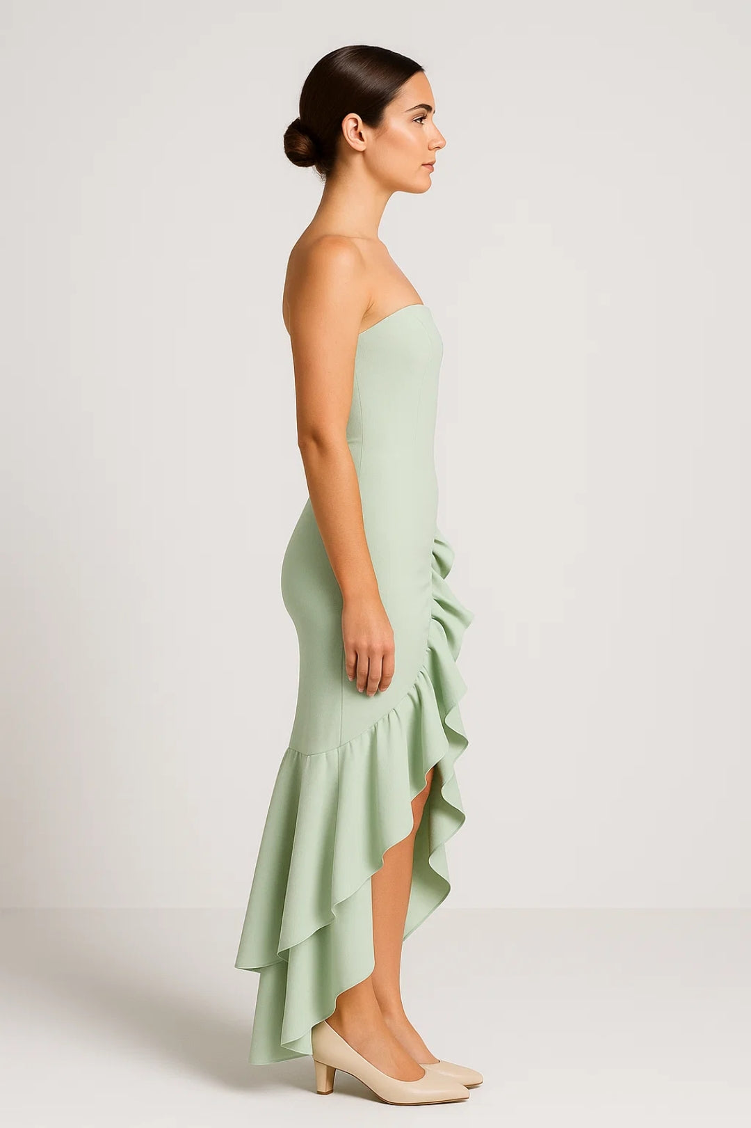 Robe Maxi Femme - Bustier Droit Volants Cascade Fente | Soirée