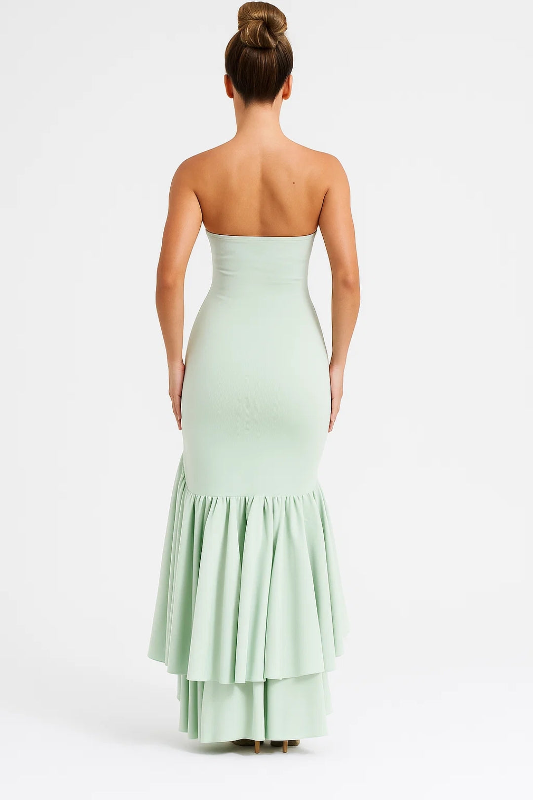 Robe Maxi Femme - Bustier Droit Volants Cascade Fente | Soirée